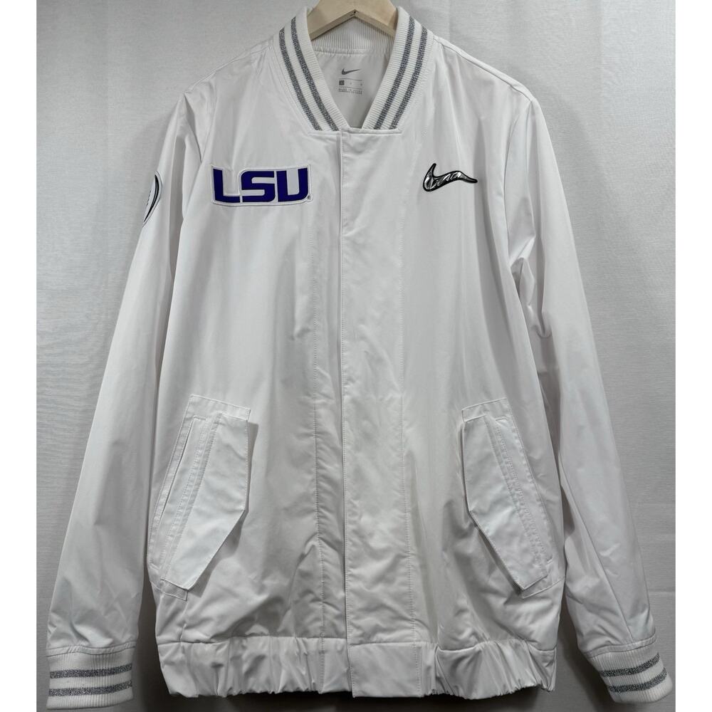 NIKE ON-FIELD x LSU TIGERS Sz LSideline Players Jacket Snap Front White Mens